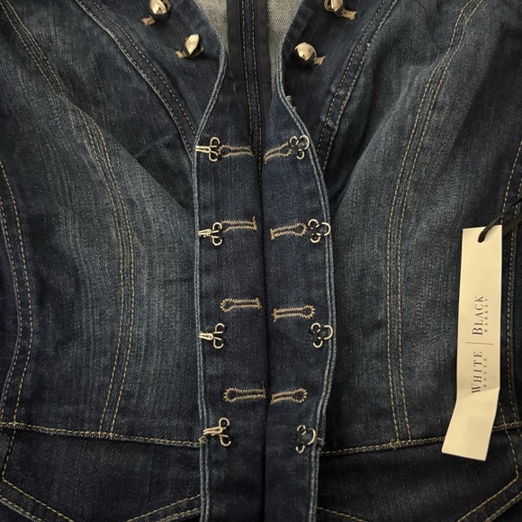 NWT White House Black Market Peplum Hem Military Inspired Jean Jacket, Sz 14 - Picture 10 of 16